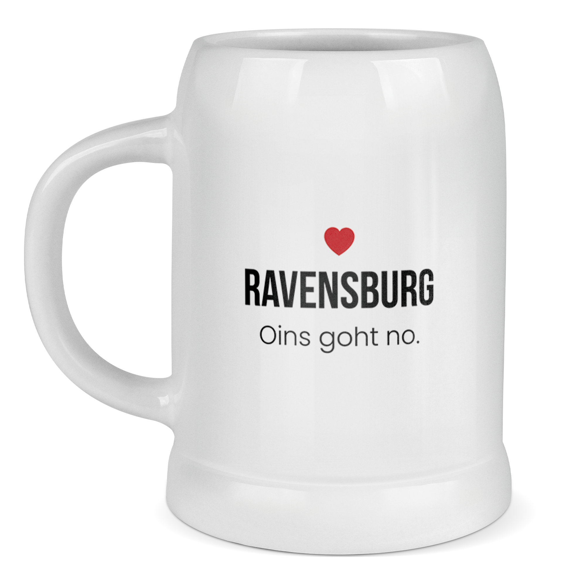 Ravensburg Bierkrug aus Keramik – „Oins goht no.“