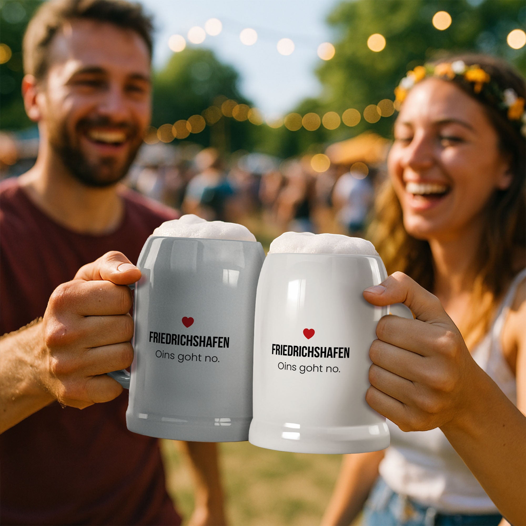 Friedrichshafen Bierkrug aus Keramik – „Oins goht no.“