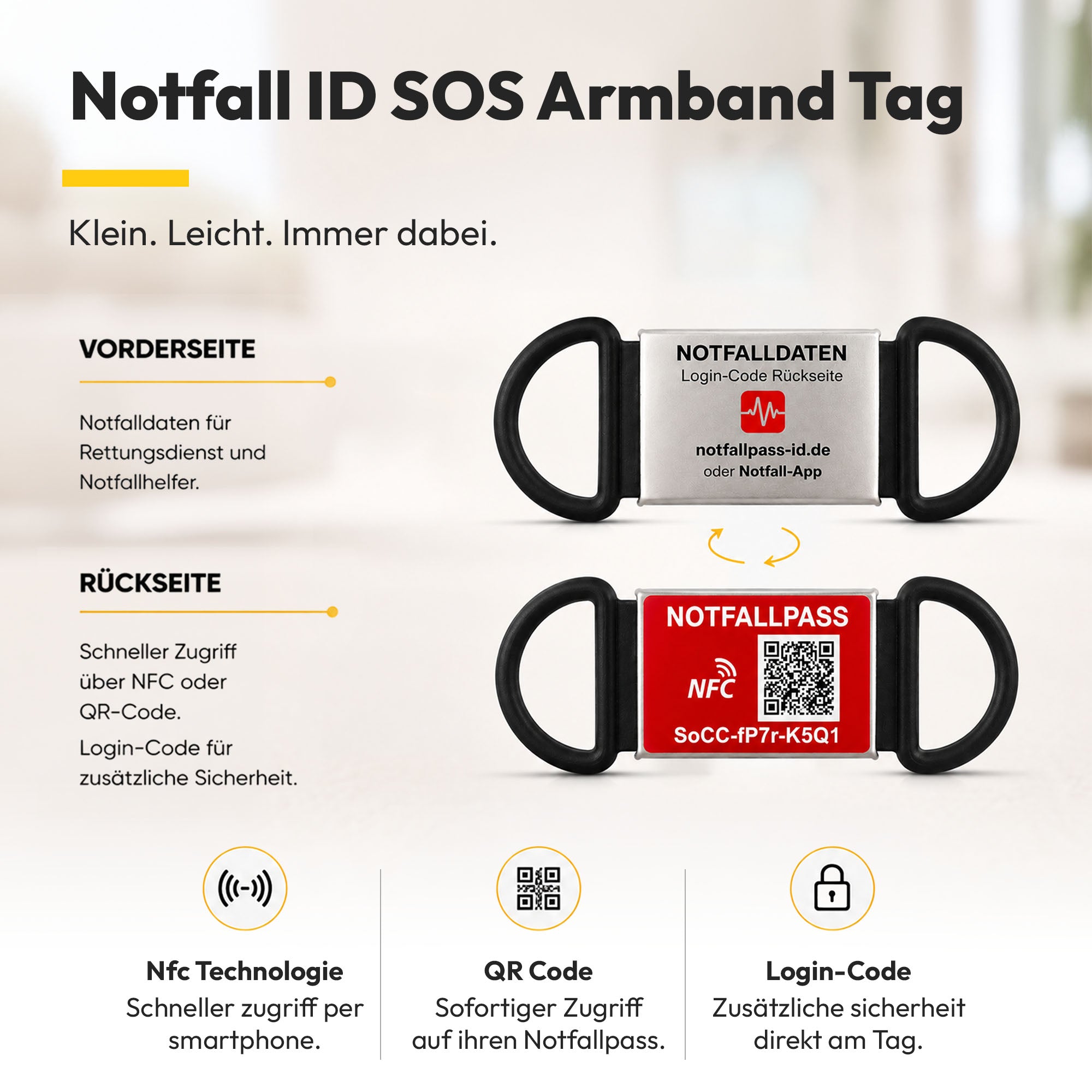Notfall-ID Armband Tag - mit NFC & QR-Code