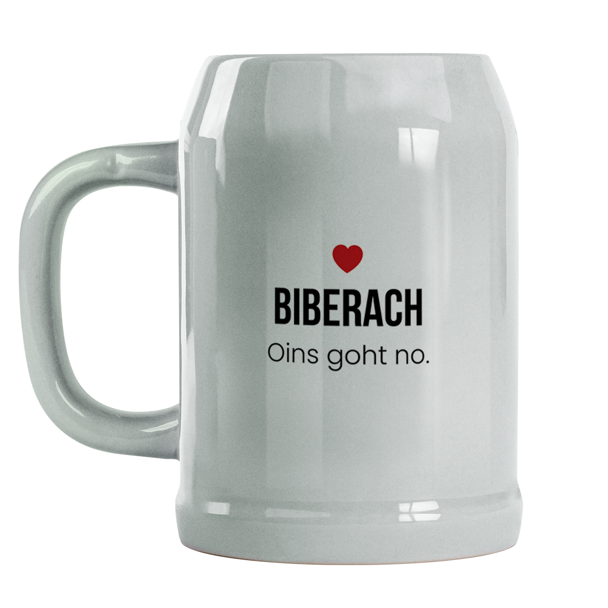 Biberach Bierkrug aus Keramik – „Oins goht no.“