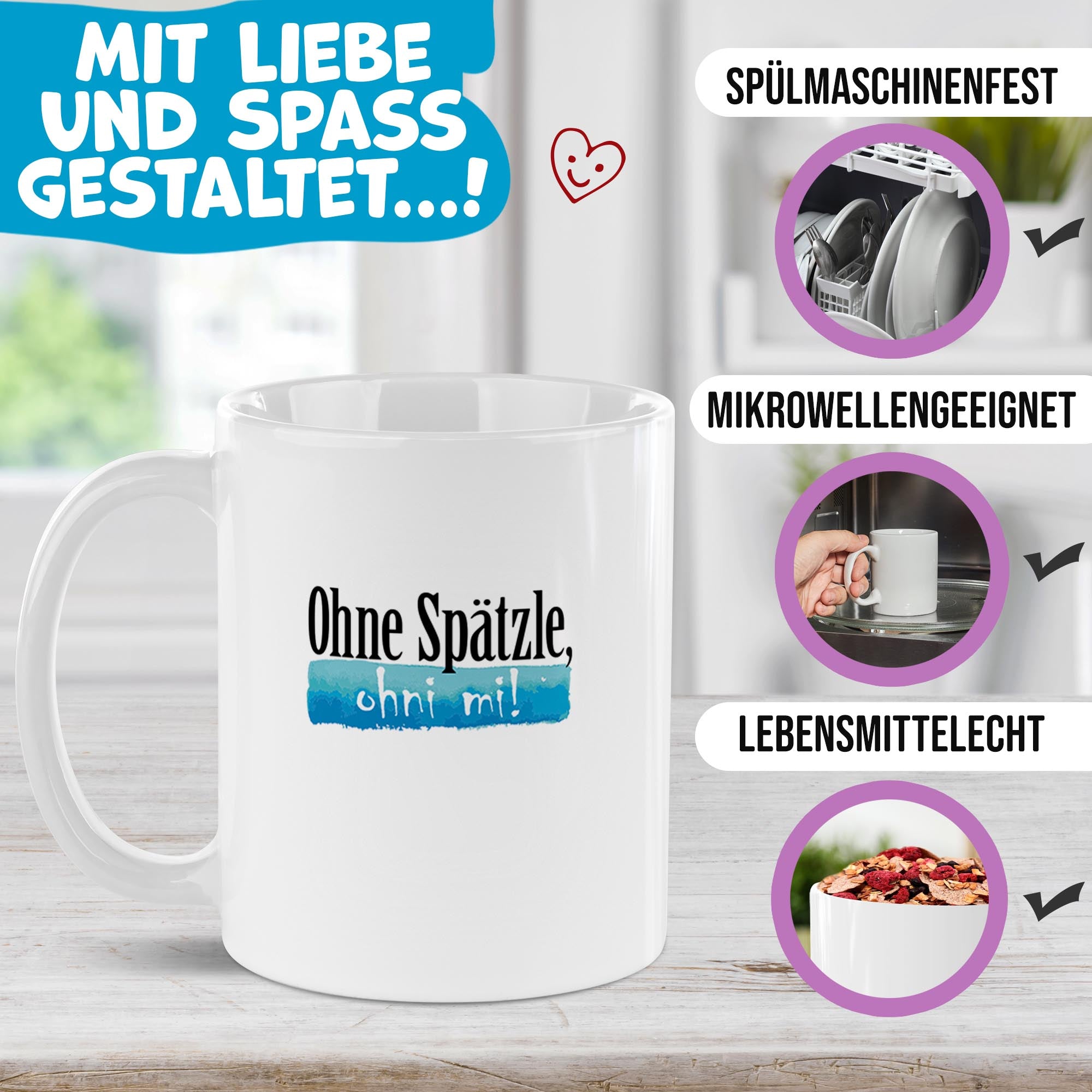 Schwabe-Tasse mit Spruch - Ohne Spätzle - Weiß | 300 ml