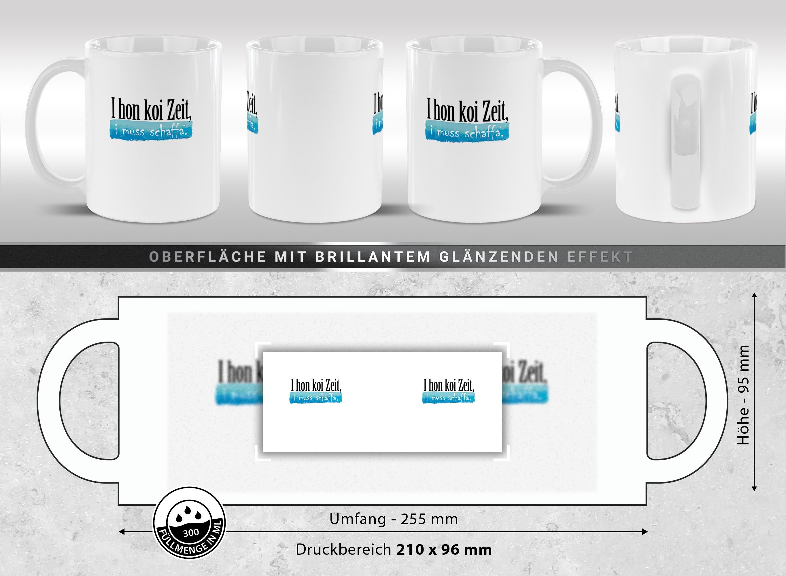 Schwabe-Tasse mit Spruch - Koi Zeit - Weiß | 300 ml