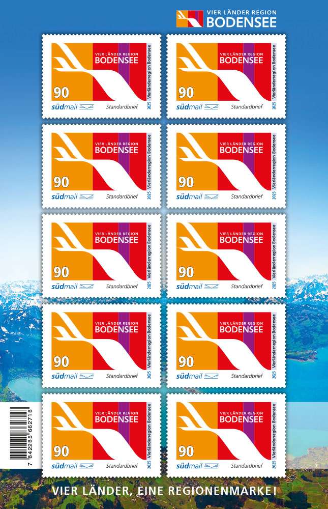 Sonderbriefmarke Vierländerregion Bodensee 2019 – Standardbrief – 10er Bogen (2025)