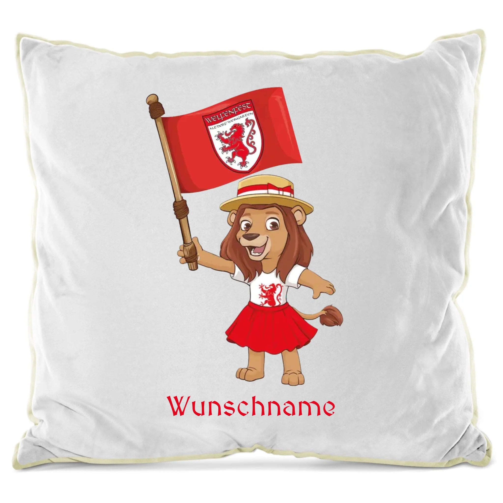 Flauschiges Kissen für Kinder mit Name - Welfenfest-Maskottchen Welfinchen