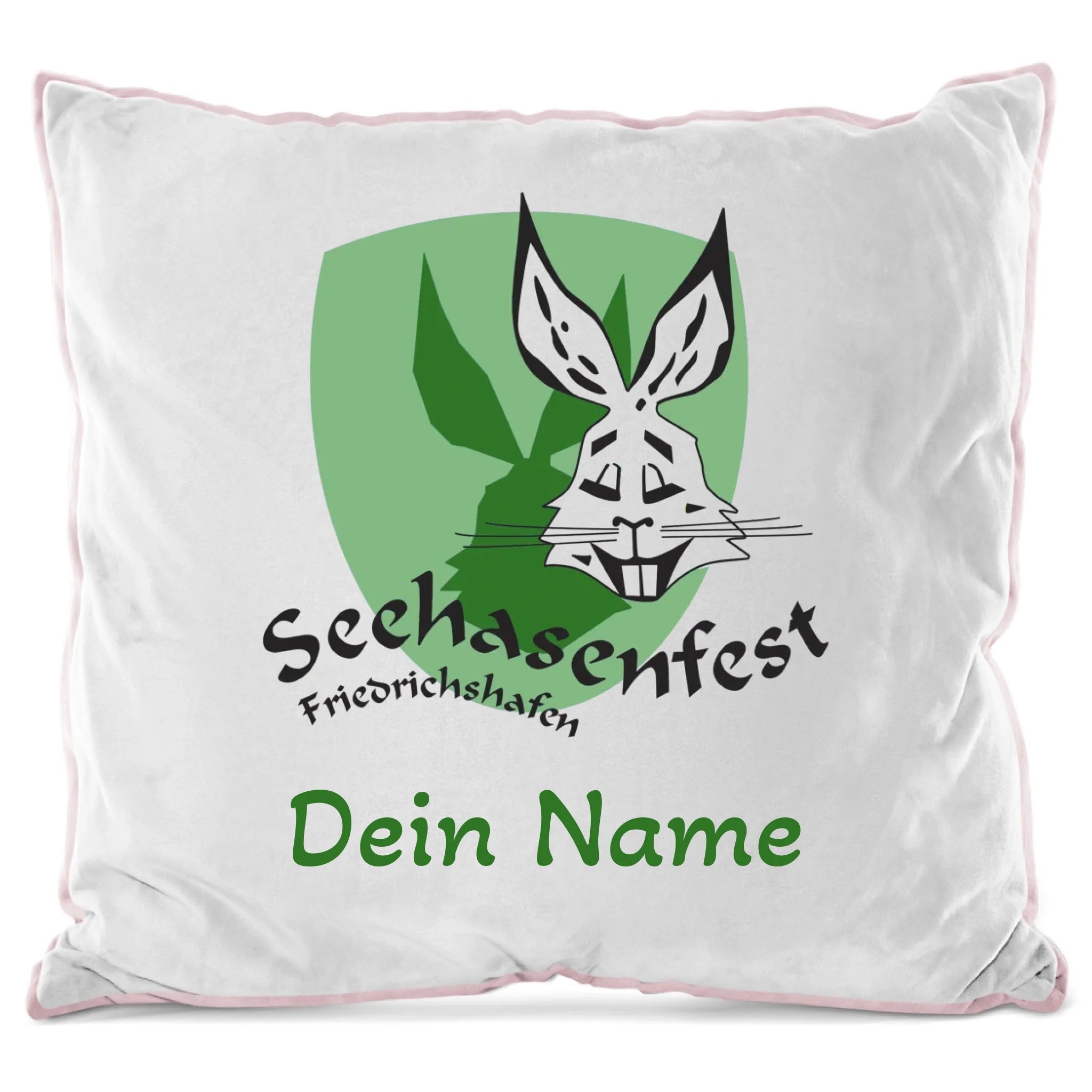 Flauschiges Kissen für Kinder mit Name - Seehasenfest Logo