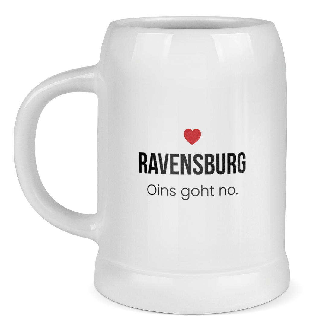 Ravensburg Bierkrug aus Keramik – „Oins goht no.“