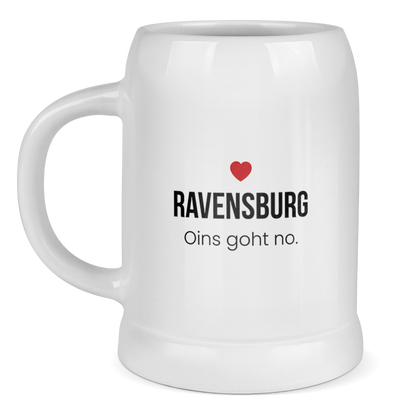 Ravensburg Bierkrug aus Keramik – „Oins goht no.“
