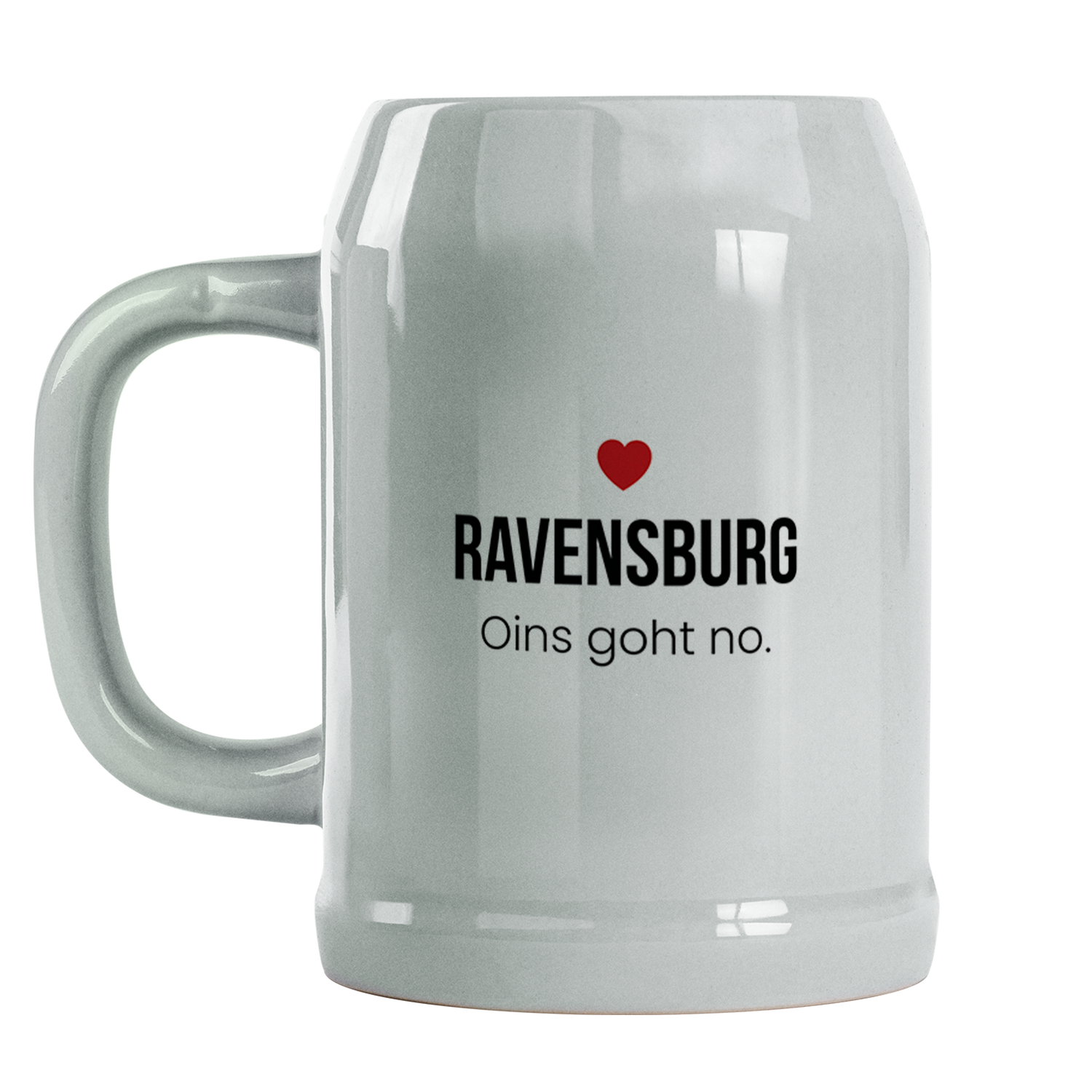 Ravensburg Bierkrug aus Keramik – „Oins goht no.“