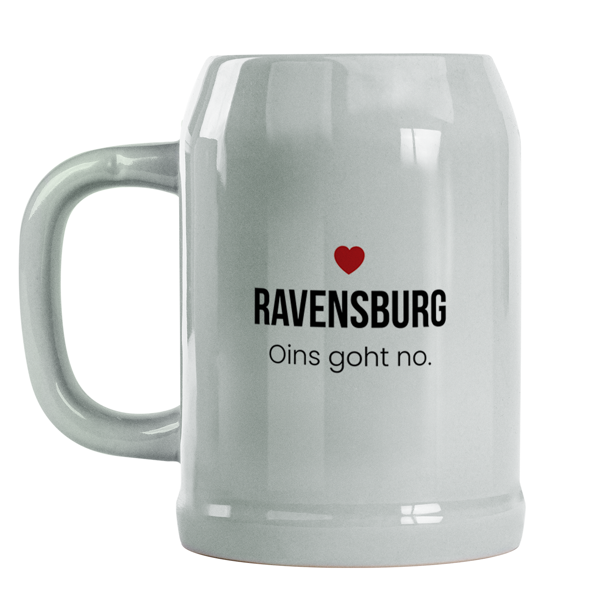 Ravensburg Bierkrug aus Keramik – „Oins goht no.“