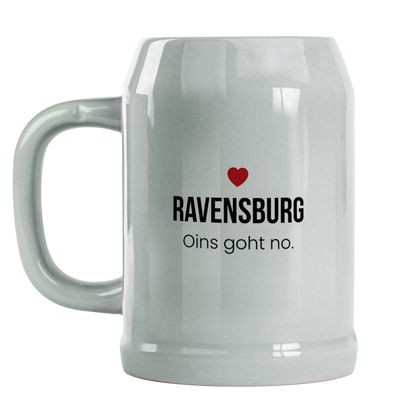 Ravensburg Bierkrug aus Keramik – „Oins goht no.“