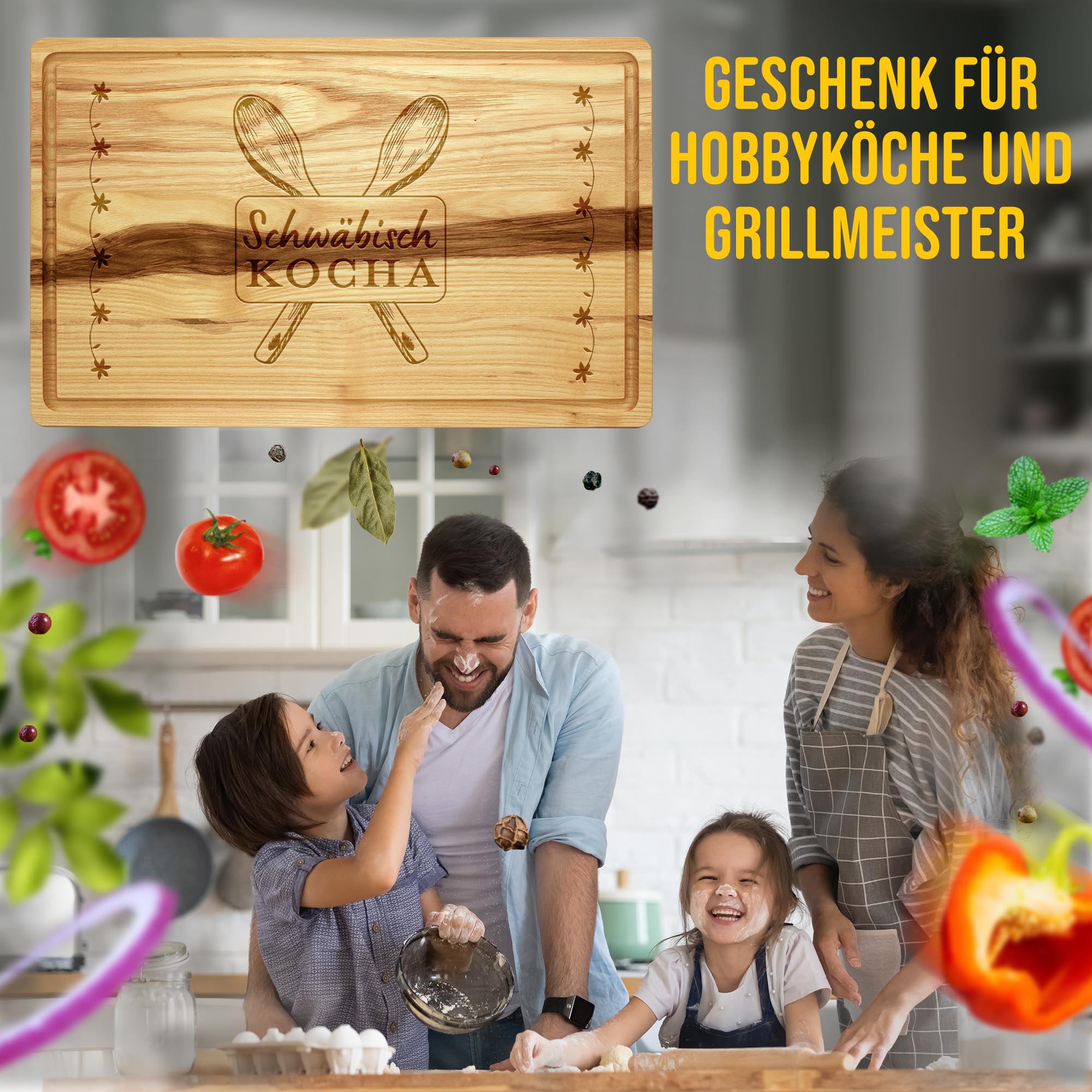 Großes Schneidebrett mit Gravur - Schwäbisch kocha - 40 x 25 cm