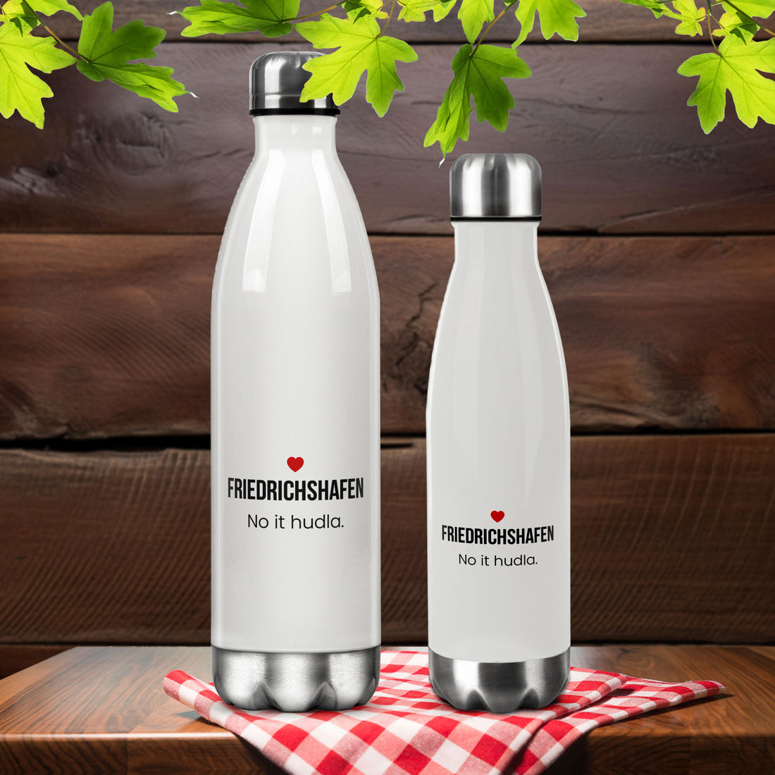 Friedrichshafen Trinkflasche aus Edelstahl – „No it hudla.“