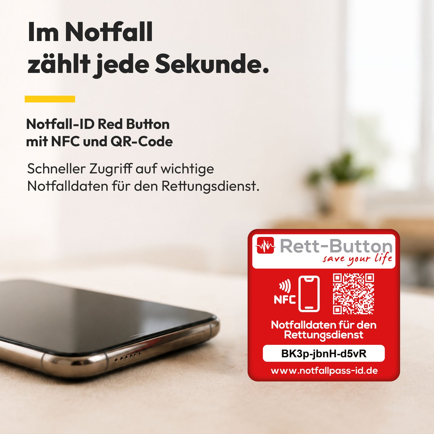 Notfall-ID Button - NFC Rett-Button mit QR-Code – Schneller Zugriff auf Notfalldaten