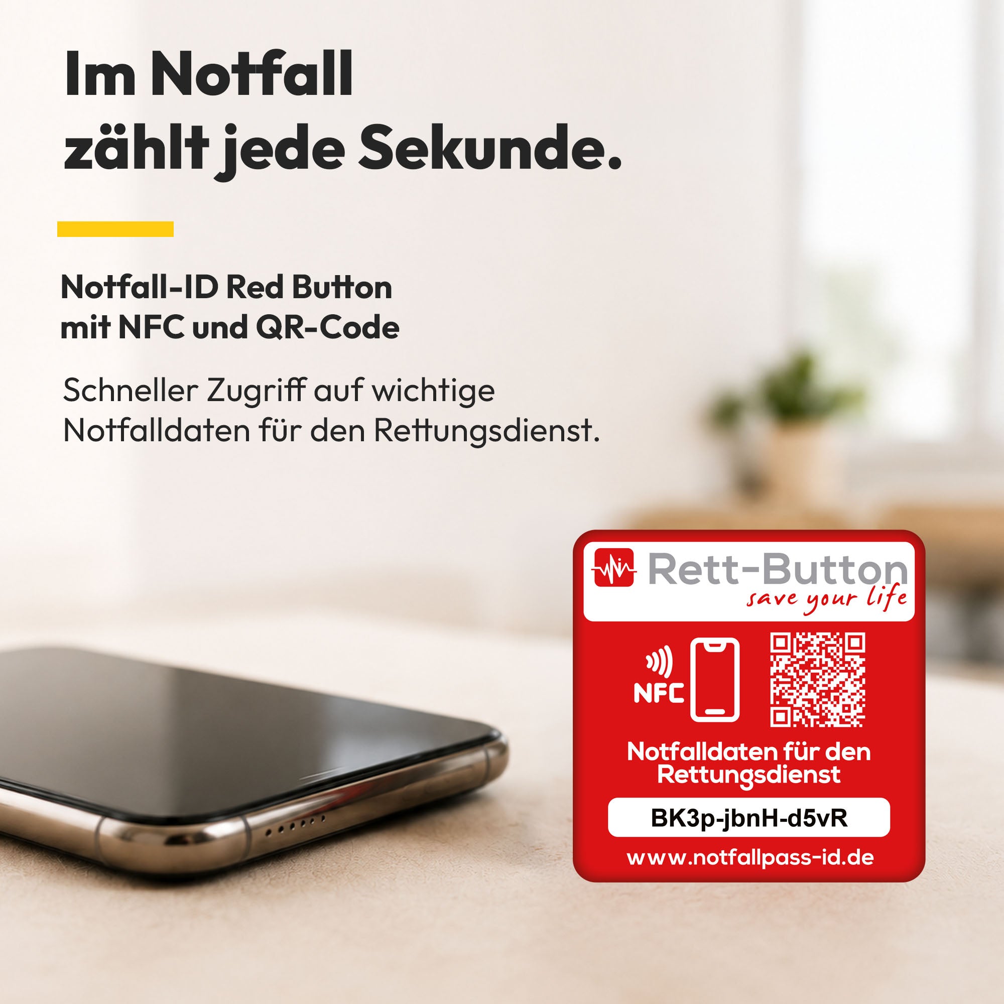 Notfall-ID Button - NFC Rett-Button mit QR-Code – Schneller Zugriff auf Notfalldaten