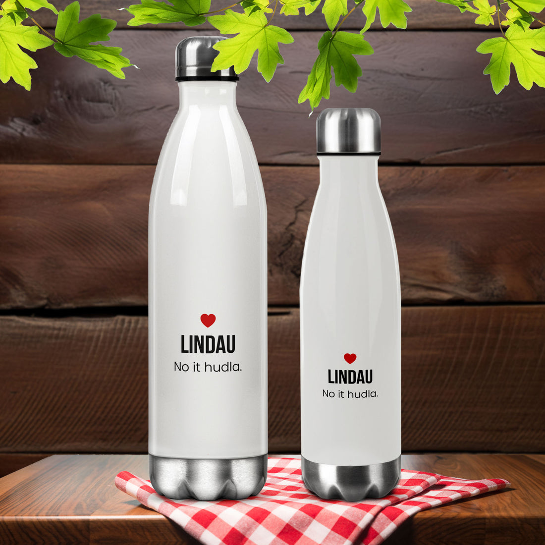 Lindau Trinkflasche aus Edelstahl – „No it hudla.“