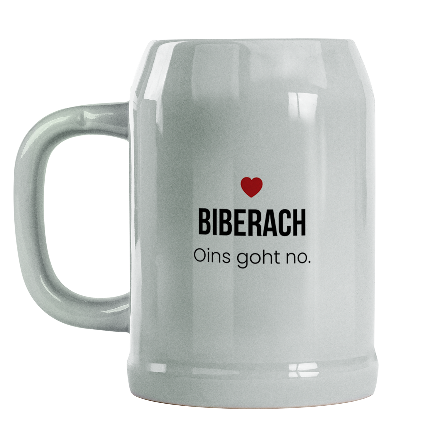 Biberach Bierkrug aus Keramik – „Oins goht no.“