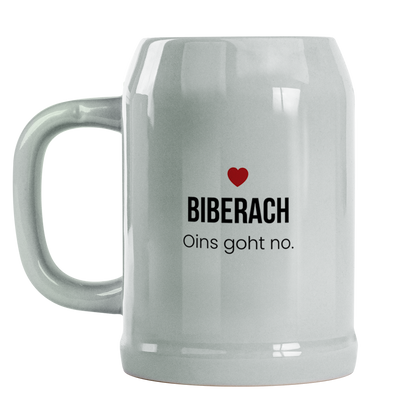 Biberach Bierkrug aus Keramik – „Oins goht no.“