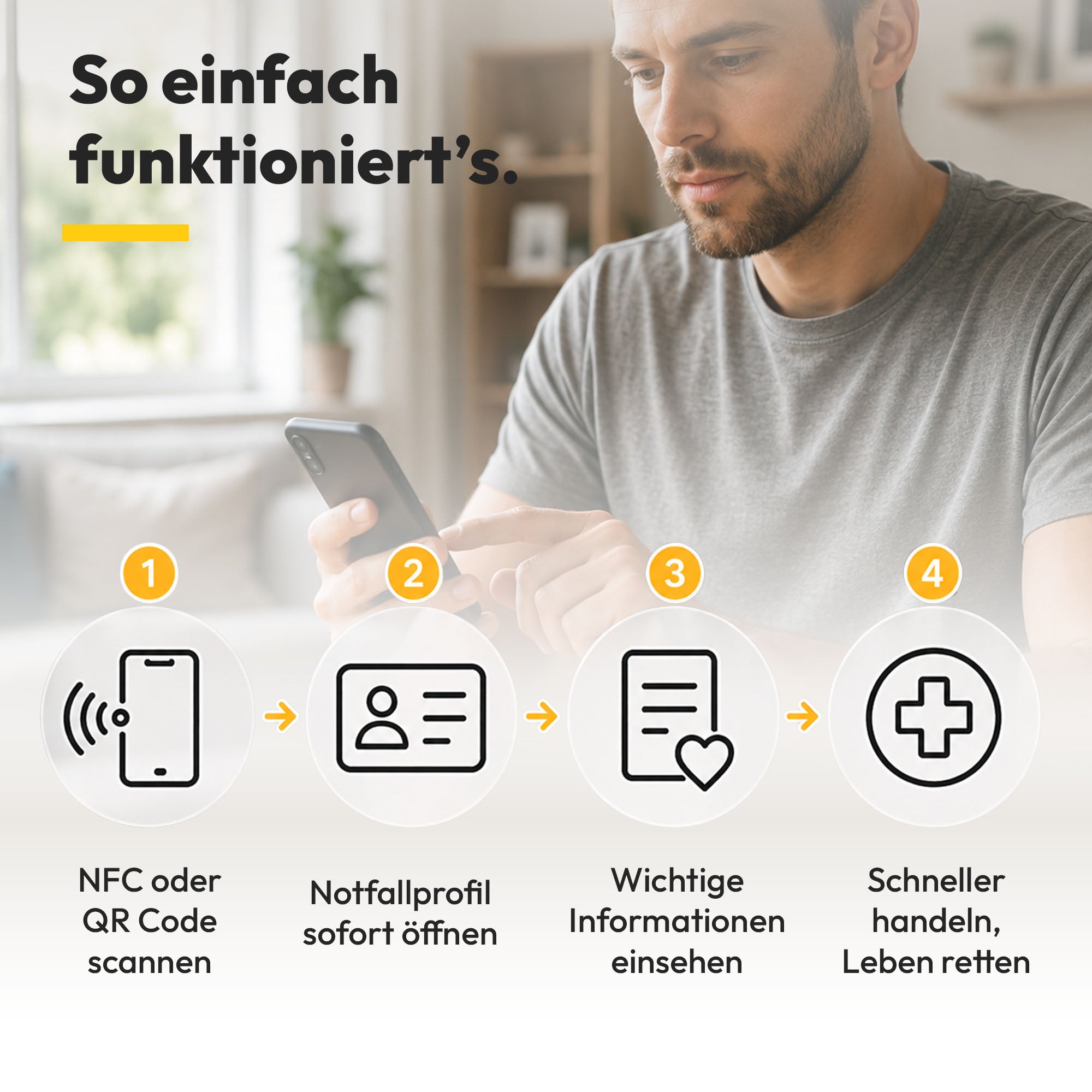 Notfall-ID Button - NFC Rett-Button mit QR-Code – Schneller Zugriff auf Notfalldaten