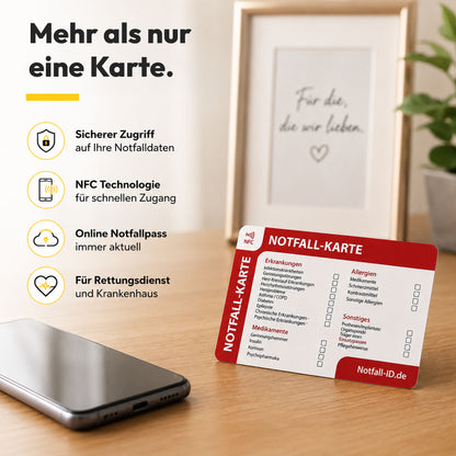 Notfall-ID Karte im Scheckkartenformat - NFC Notfallkarte für die Geldbörse