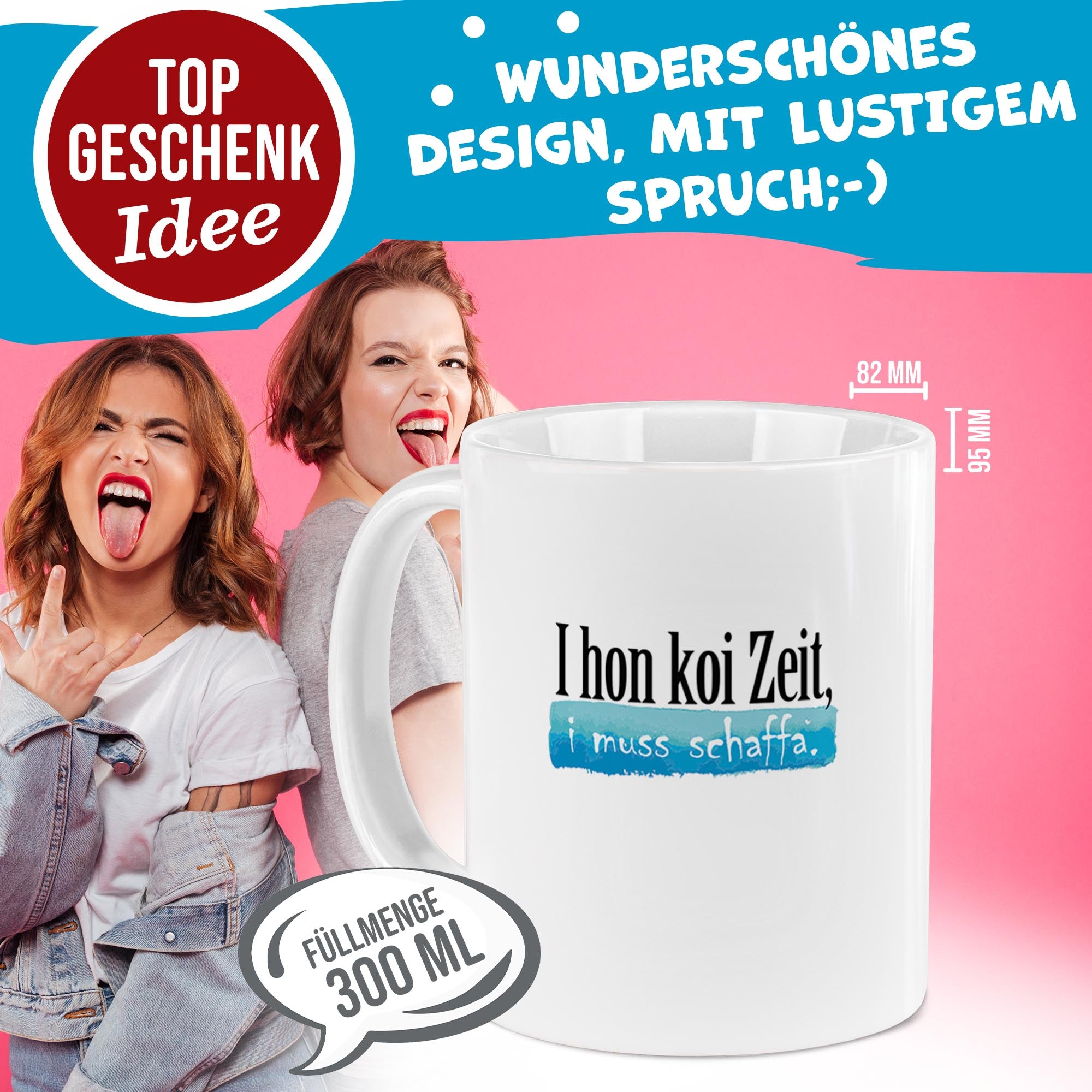 Schwabe-Tasse mit Spruch - Koi Zeit - Weiß | 300 ml