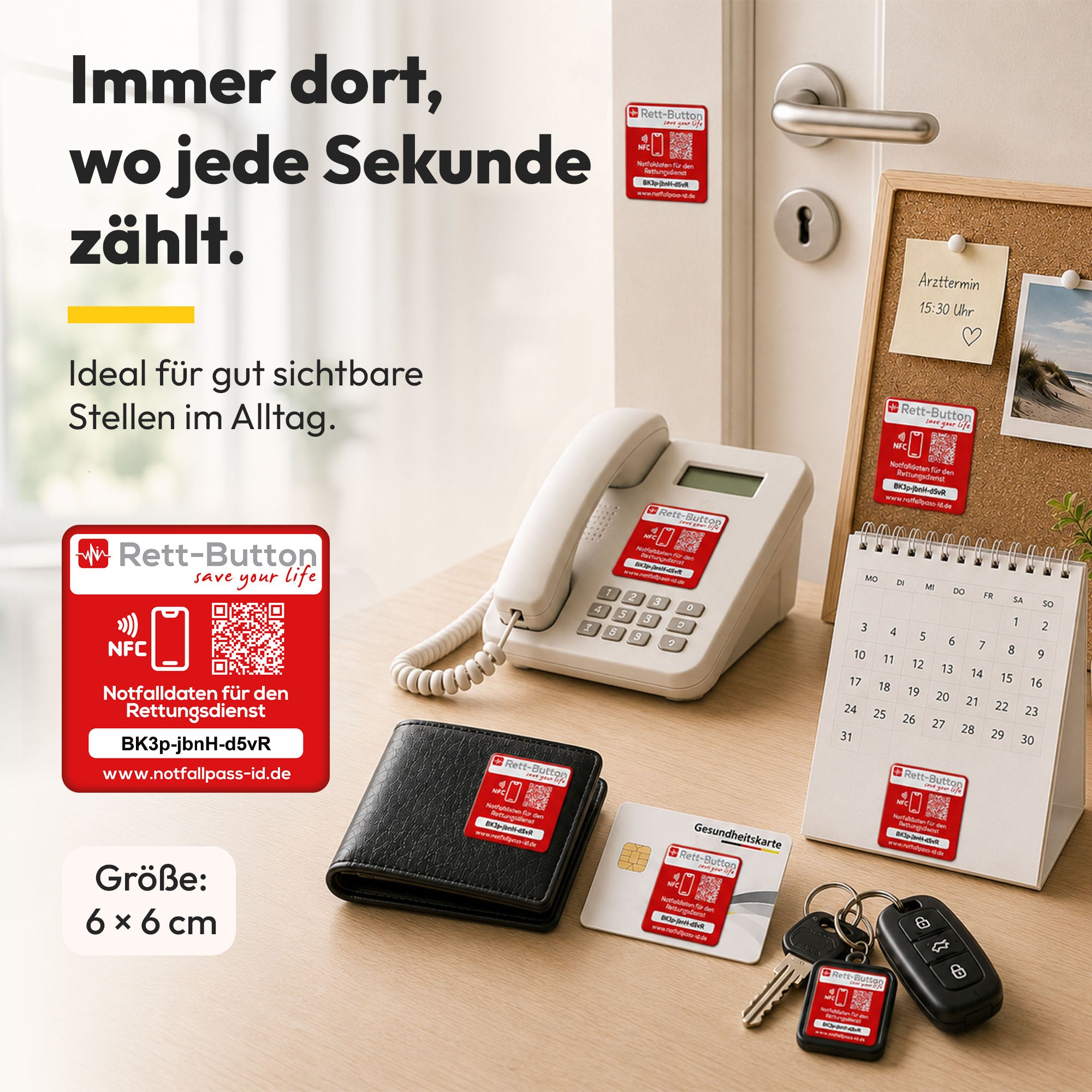 Notfall-ID Button - NFC Rett-Button mit QR-Code – Schneller Zugriff auf Notfalldaten