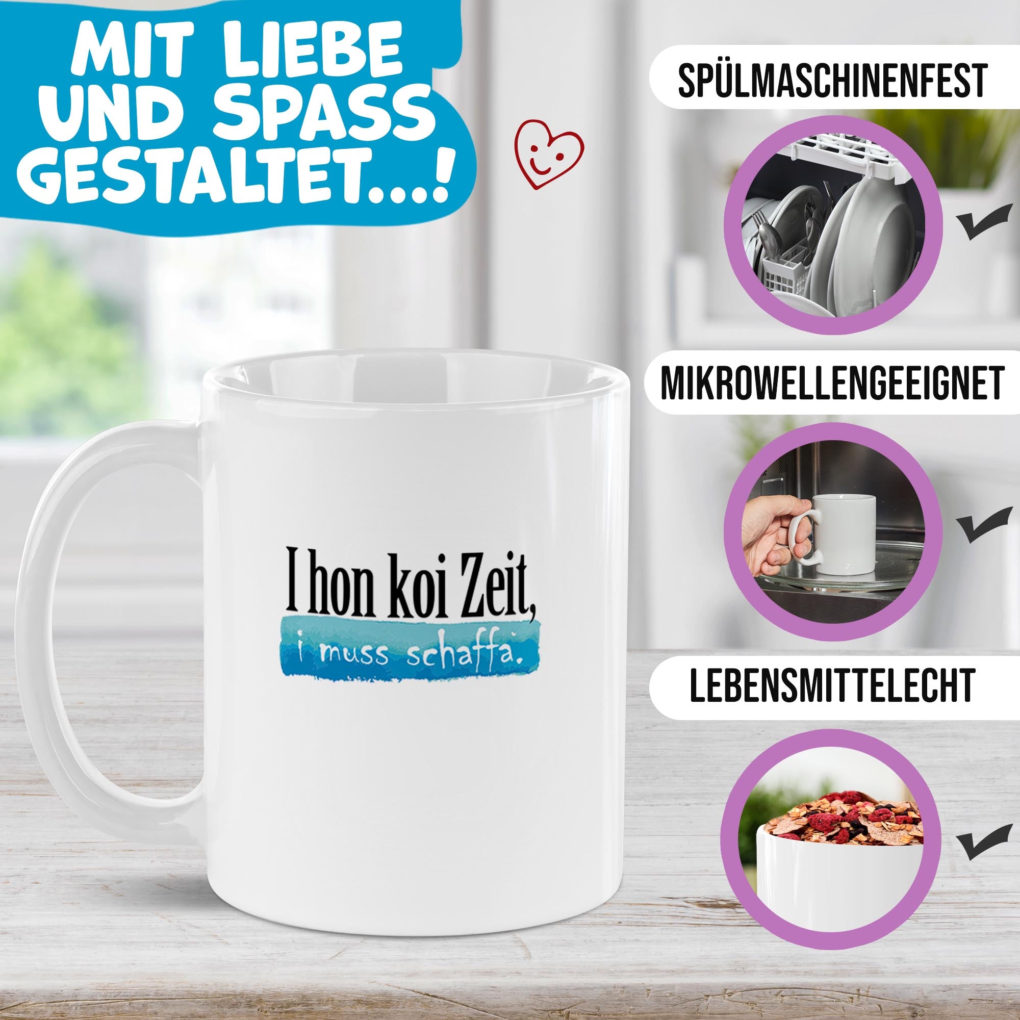 Schwabe-Tasse mit Spruch - Koi Zeit - Weiß | 300 ml