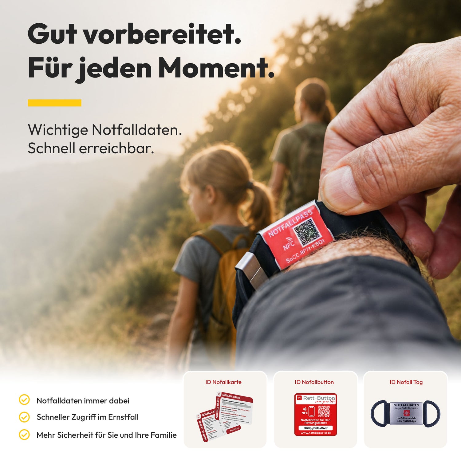 Notfall-ID Armband mit NFC &amp; QR-Code - Medizinisches SOS-Armband