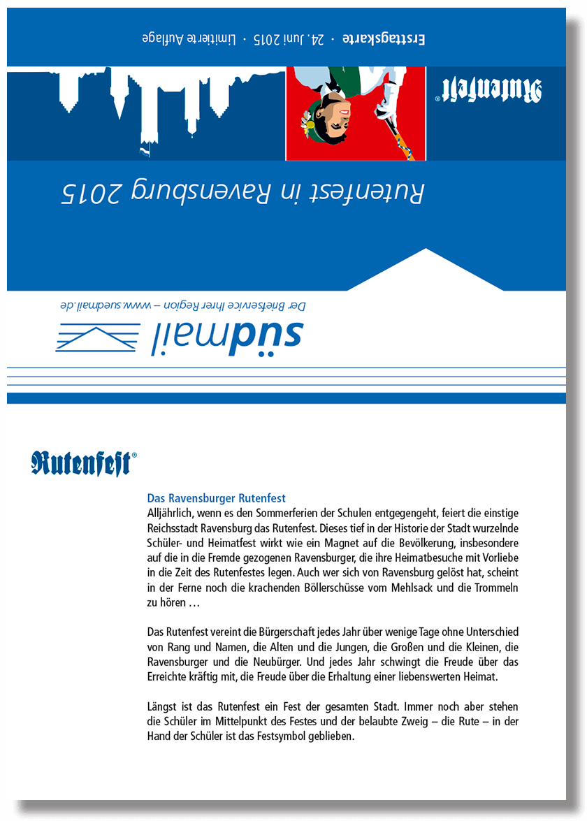 Sonderbriefmarke Ravensburger Rutenfest 2015 – Ersttagskarte