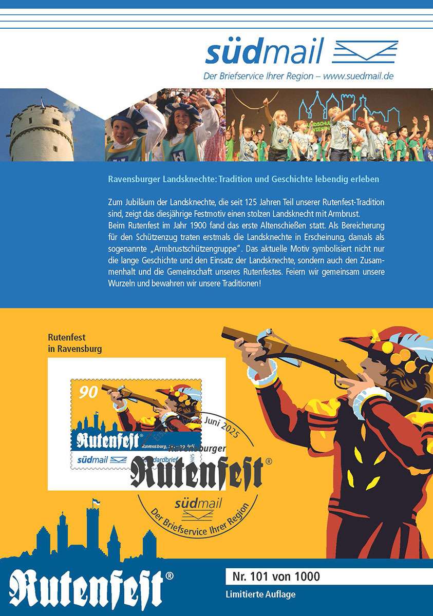 Sonderbriefmarke Ravensburger Rutenfest 2025 – Ersttagskarte