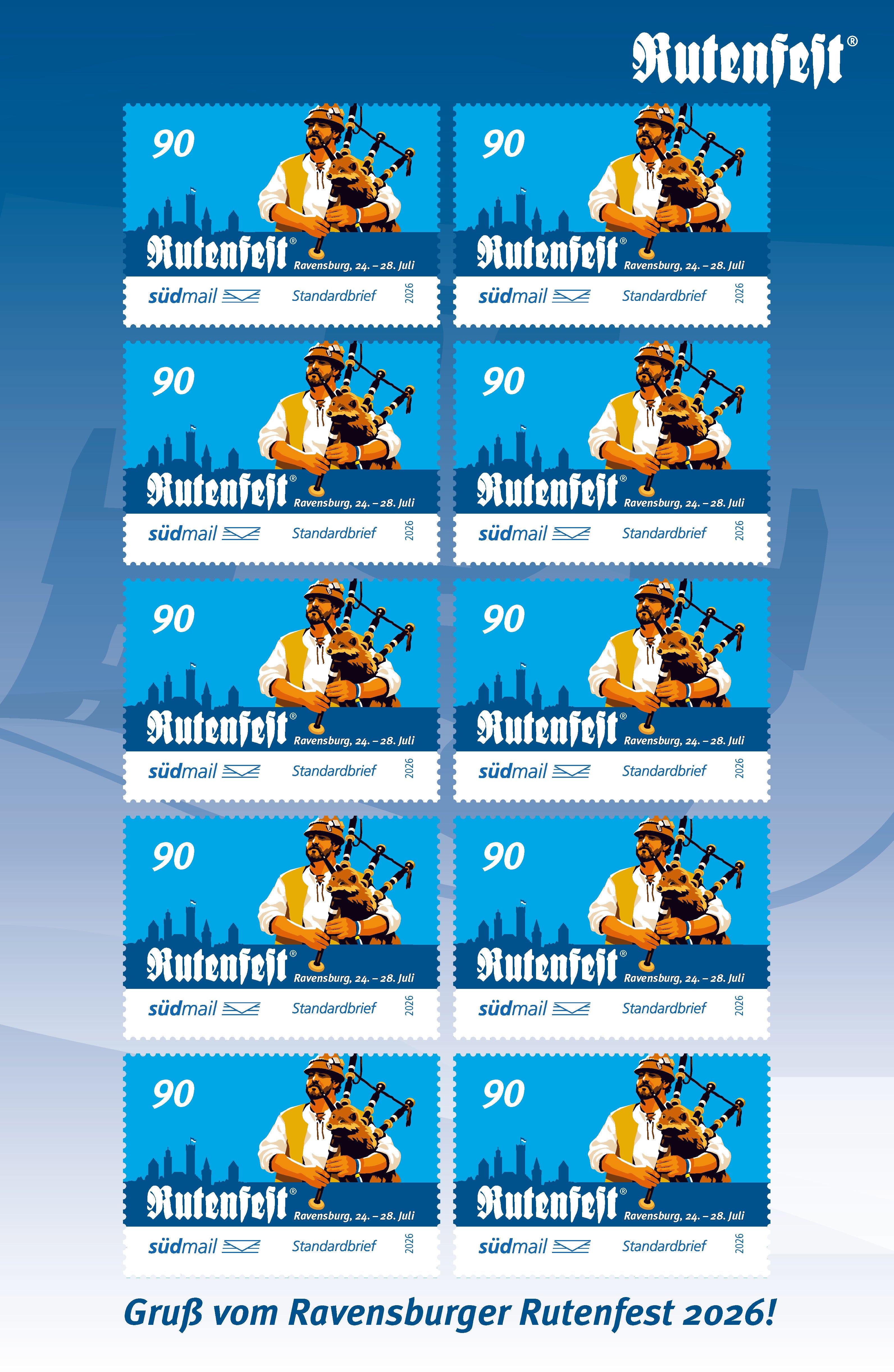 Sonderbriefmarke Ravensburger Rutenfest 2026 –  Standardbrief – 10er Bogen