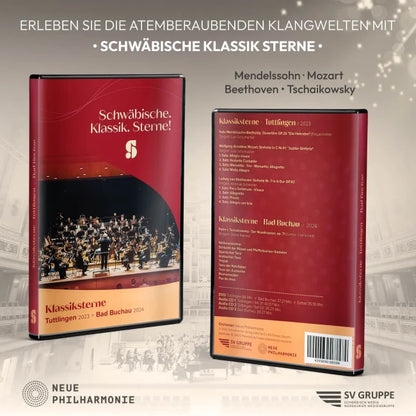 Vorder- und Rückseite der CD- und DVD-Box „Schwäbische. Klassik. Sterne! Teil 1“ nebeneinander dargestellt